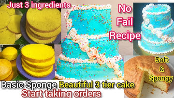 Christmas Perfect 3 Tier Cake With Just 3 Ingredients|how to make soft n spongy cake in just 5 mins 