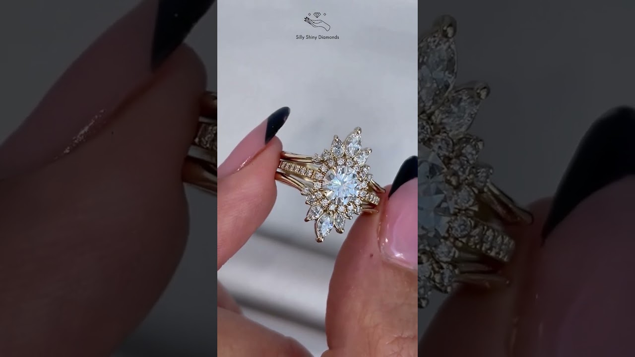 Round diamond halo engagement ring Lady & Diamond Ring Guard Enhancer  Danielle - Bridal Two Ring Set