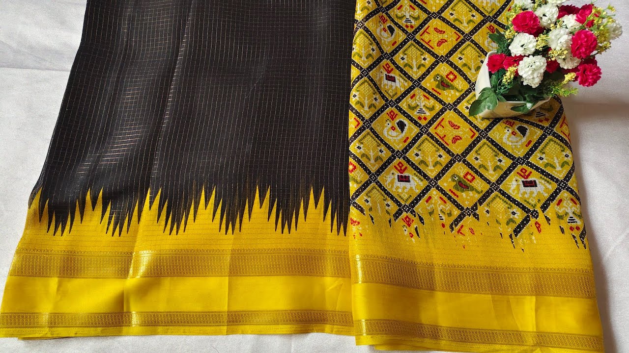 Temple design Gap border marshmallow georgette sarees// 690 free shipping #stywizshopping #stywiz