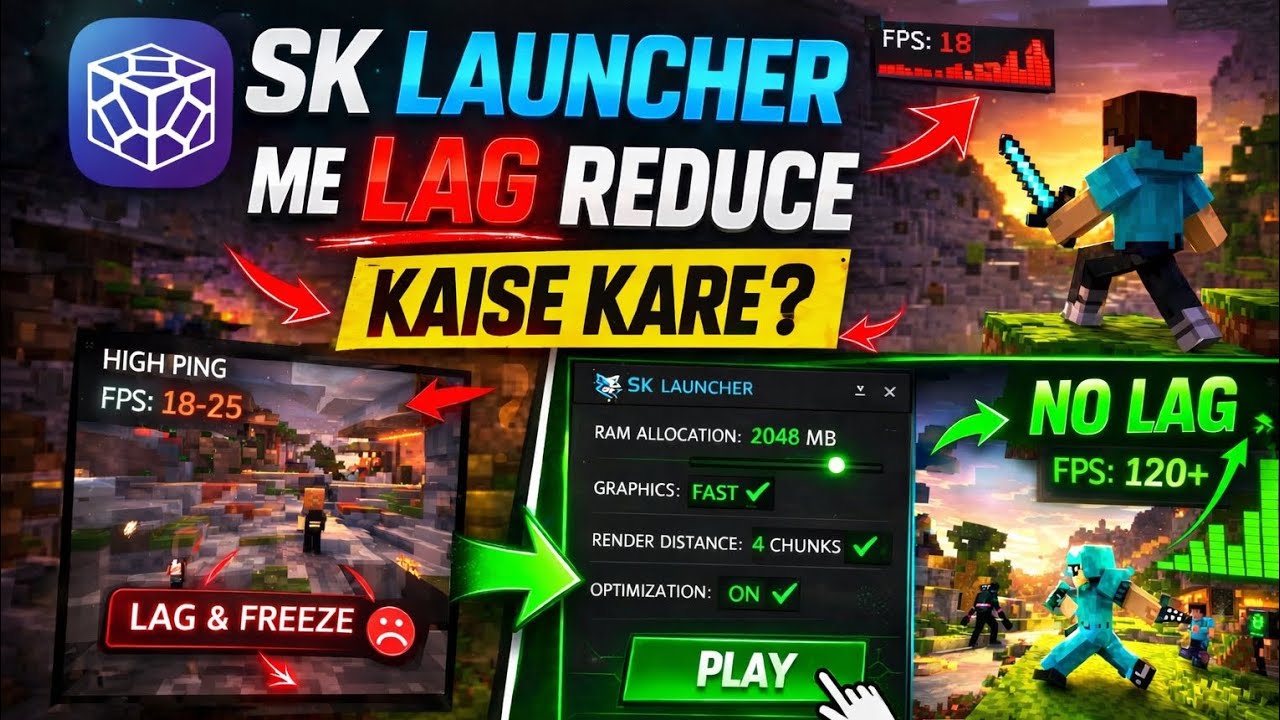 Minecraft Lag Fix in SK Launcher 😱 | Low End PC Best Settings 🚀 (2GB ...