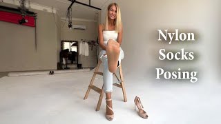 Nylon Socks Posing Showing Nylon Feet One Shoe Walking Nylon Socks Walking 1095