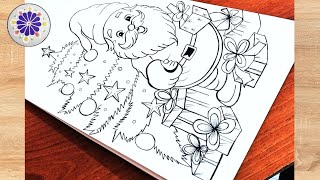 Santa Claus Drawing Easy | Christmas Tree Drawing for Beginners | Step by Step Christmas Art