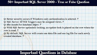 MCQ Questions SQL Server 2000 - True or False with Answers
