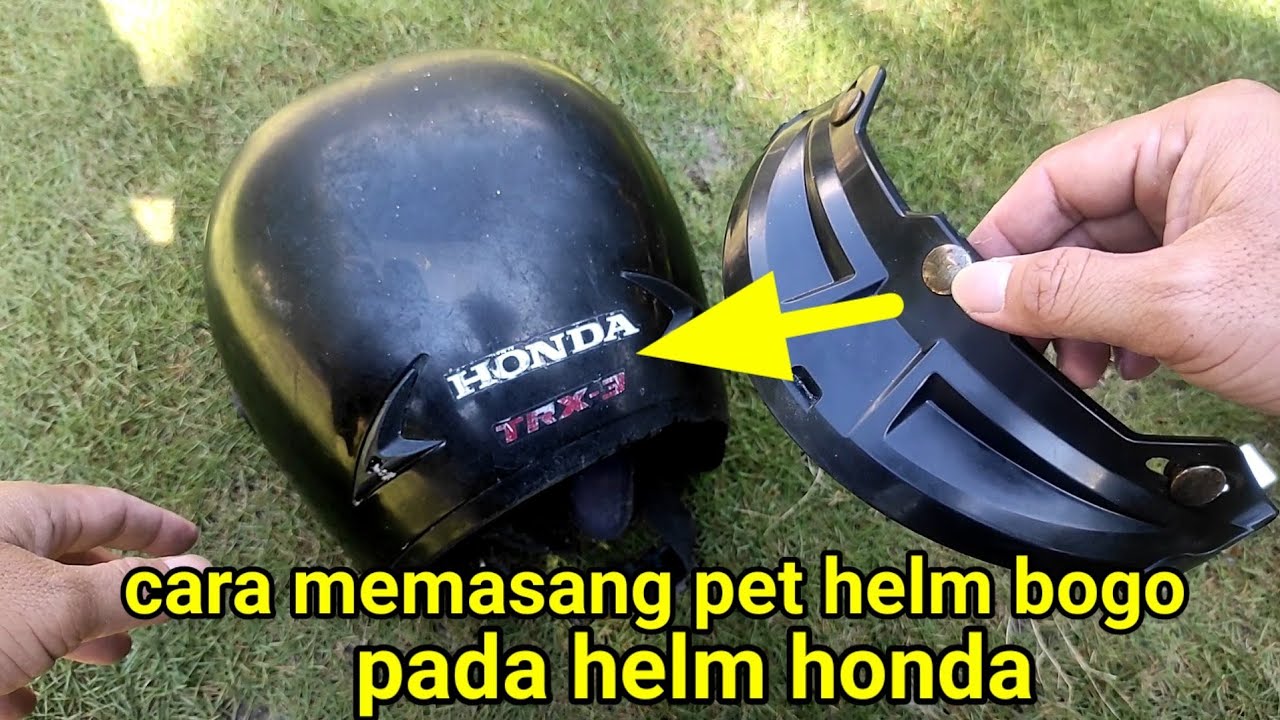 cara memasang pet helm bogo pada helm honda