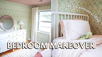 DIY GIRLS BEDROOM MAKEOVER 🎀 | dreamy wallpaper, shiplap ceiling + fixer upper renovations!