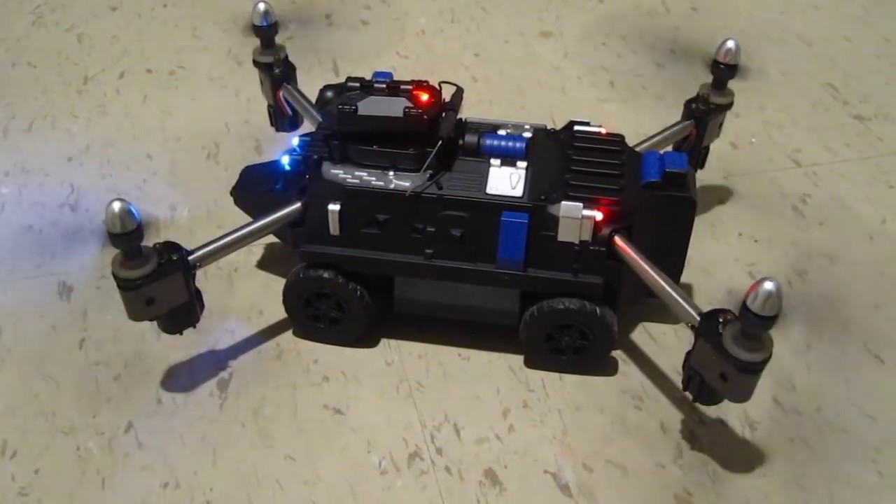 Quadcopter Flying Tank with retractable motors attacks BB-8 Screw Ball robot!