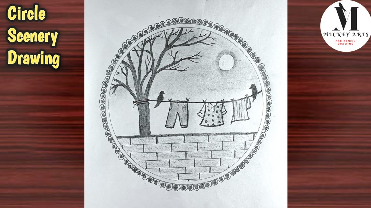 How To Draw A Beautiful Scenery In A Circle || Easy Scenery Drawing ...