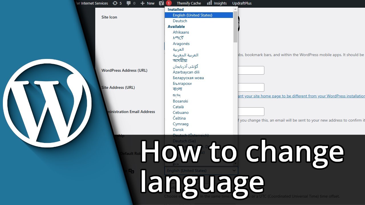 Wordpress change language | Change Wordpress language Tutorial - YouTube