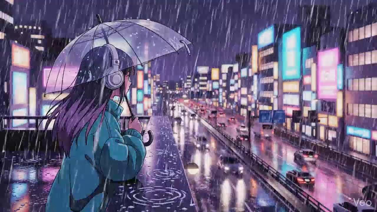 Calm Rainy Night 🌧️ Lofi Chillhop in Japanese Neon City