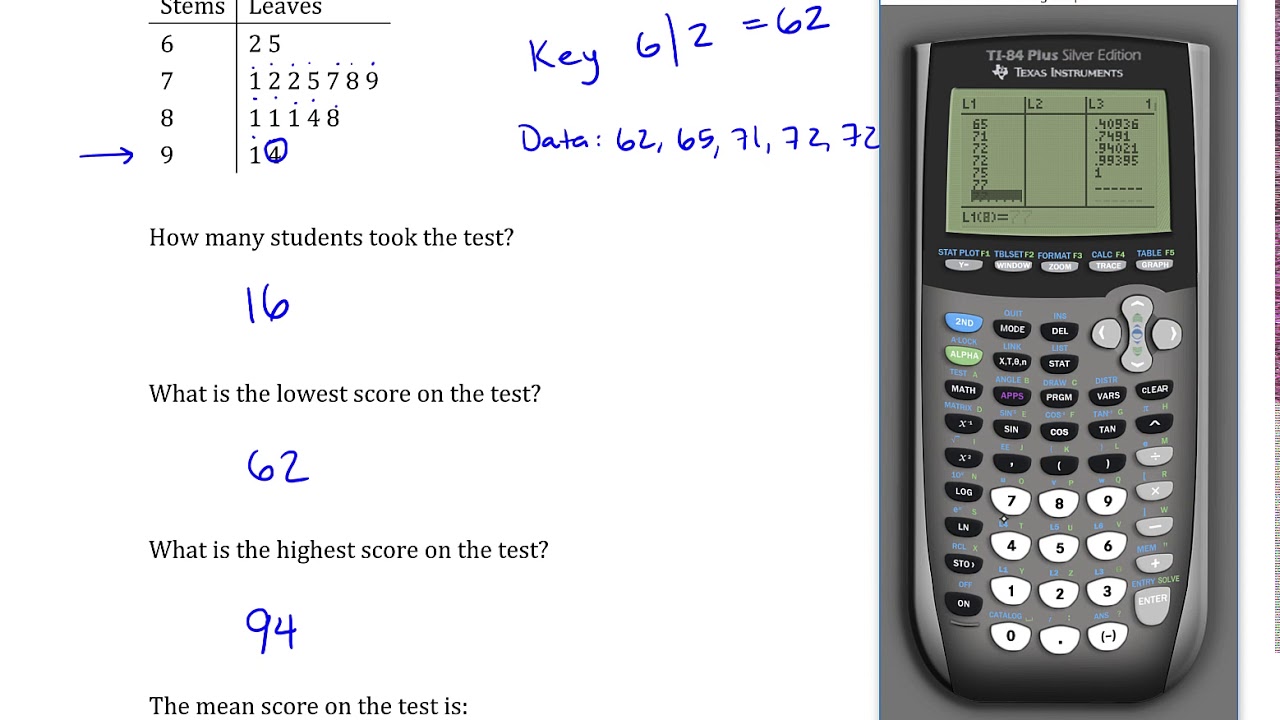 Stem and Leaf Plot: Reading and Interpreting: Student Exams - YouTube