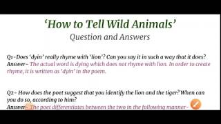 How to Tell Wild Animals I Class 10th I Question-Answers - YouTube