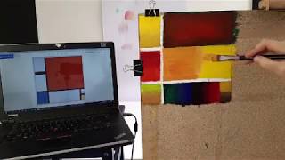 Míchání barev online - paleta teplých barev použita na obraze Pietra Mondriana
