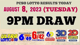 Lotto Result Today 9pm August 8 2023 6/58 6/49 6/42 6D Swertres Ez2 PCSO