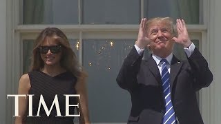 President Trump Looks At Eclipse Without Glasses With Melania And Barron From White House | TIME