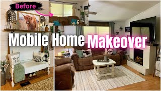 ✨ MOBILE HOME LIVING ROOM MAKEOVER ON A BUDGET | FARMHOUSE MOBILE HOME UPDATES |HOMEMAKING QUEEN