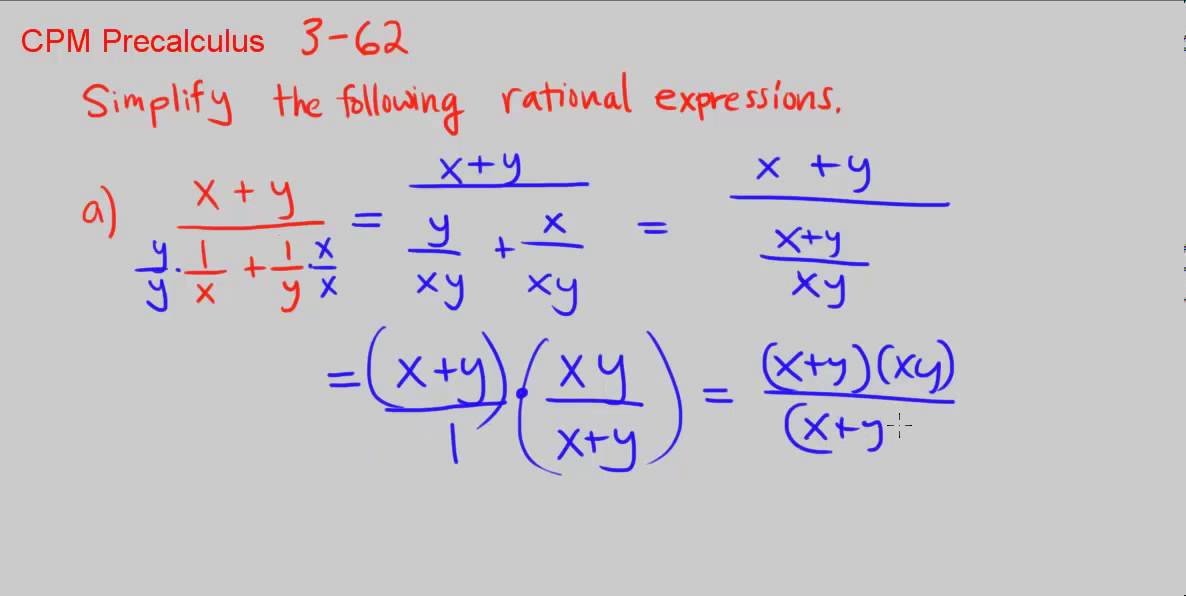 CPM Precalculus 3-62 - Simplifying rational expressions - YouTube