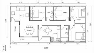 Diseño de plano de planta - ejercicio práctico | LIBRECAD. #librecad #cad #2d #planosarquitectonicos