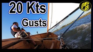 Balanced Lug Sail, rig setup and test with 20kts gusts and full sail on my Goat Island Skiff