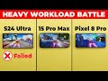 S24 ultra vs iphone 15 pro max vs pixel 8 pro  heavy workload test speed battery  thermals