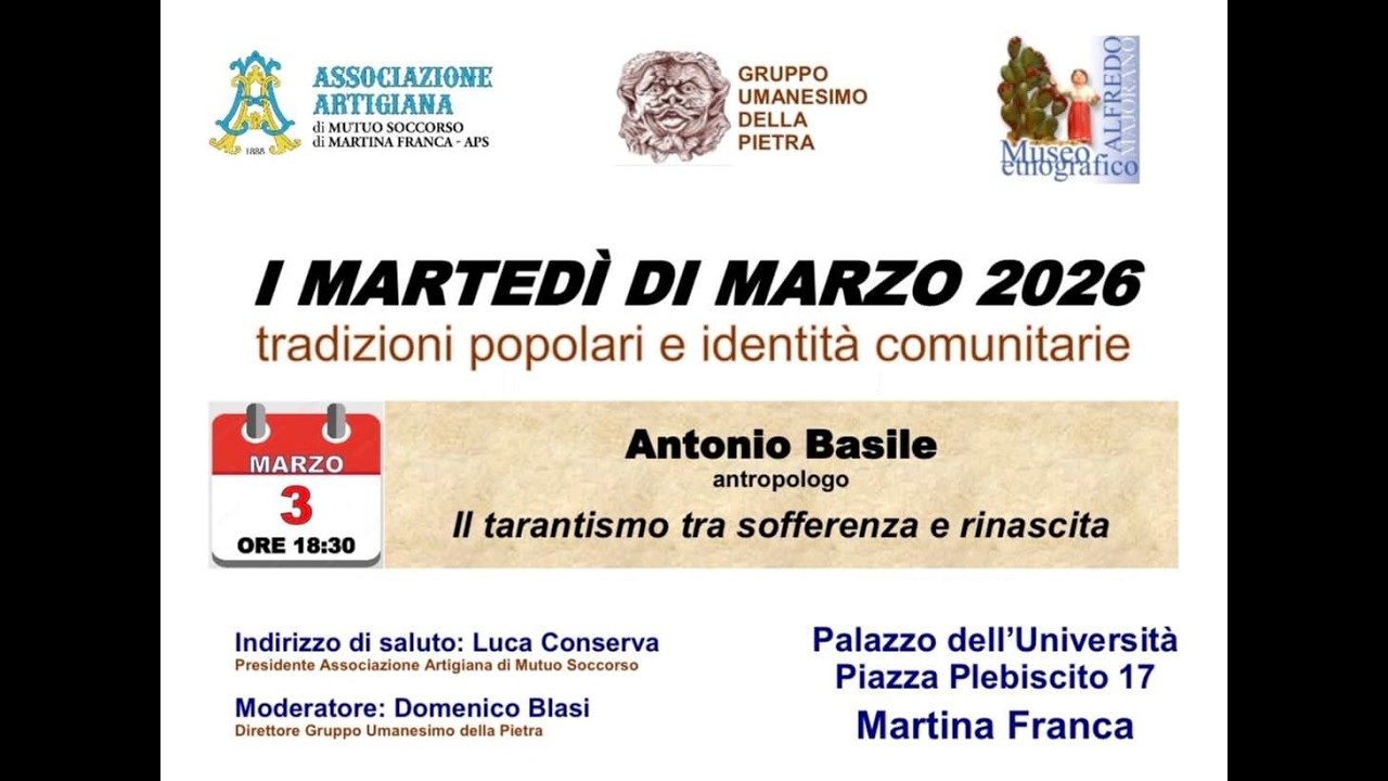 I Martedì di Marzo: Antonio BASILE:  Il tarantismo - 03/03/2026