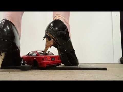 High heels crush car toy car stomp