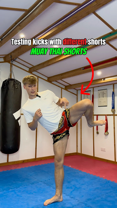 Testing kicks in MUAY THAI shorts…