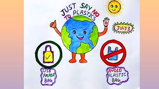 International Plastic bag free day drawing /Poster on plastic free day /Say No Plastic Drawing easy