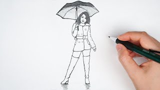 How to Draw a Girl with an Umbrella