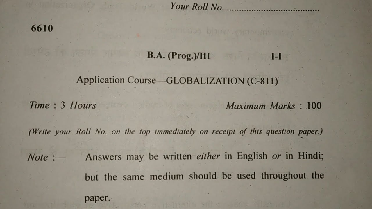 Sol du B.A programme GLOBALIZATION question paper 3rd year (solved