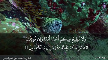 سورة الحشر كاملة مكتوبة ومسموعة بصوت القارئ احمد الحراسيس