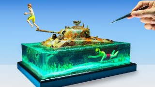 The Submerged Tank in Saipan Beach Diorama- How to Make-Epoxy resin Art-DIY