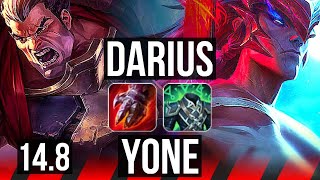 DARIUS vs YONE (TOP) | 6k comeback, 6 solo kills, Legendary, 700+ games, 15/4/7 | EUW Master | 14.8