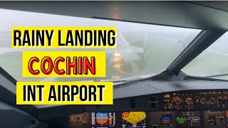 Captain's view of Rainy Landing at Cochin International Airport