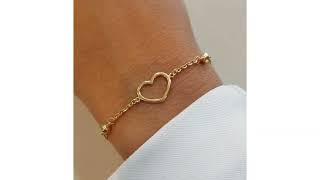 Pulseira Coração Vazado com Esferas Ouro 18k