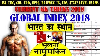 Gk tricks India Rank in various indexes 2018 /विभिन्न सूचकांकों में भारत की रैंकिंग Current Affairs