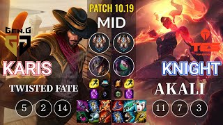 GEN Karis Twisted Fate vs TES knight Akali Mid - KR Patch 10.19