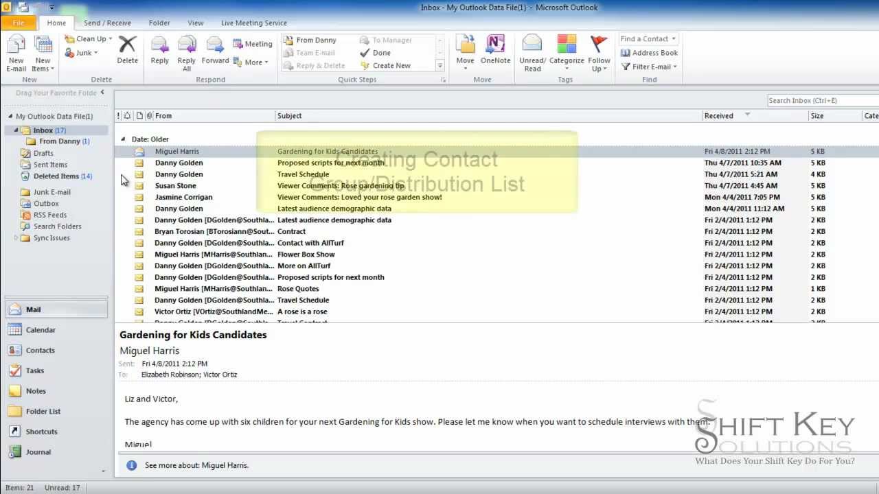criando uma lista de contatos usando o Outlook 2010