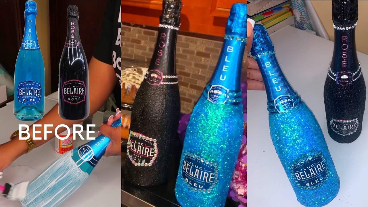DIY GLITZ GLAM BOTTLES✨ QUICK & EASY | GLAM BELAIRE CHAMPAGNE 🍾