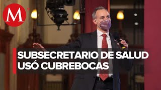 Por primera vez en conferencia, López-Gatell portó un cubrebocas