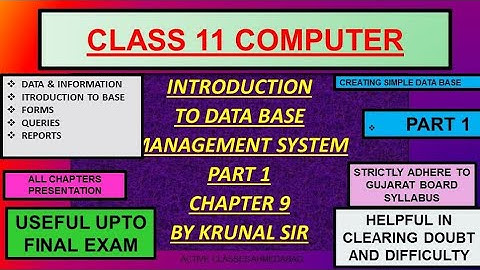 Introduction to data base management system part 1 chapter 9 computer class 11 gujarat board