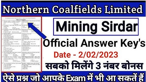 NCL Mining Sirdar Official Answer key | NCL New vacancy 2023