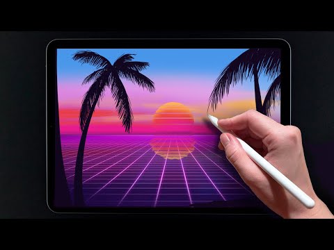 Видео: Retrowave закат в Procreate | Уроки рисования на iPad для начинающих