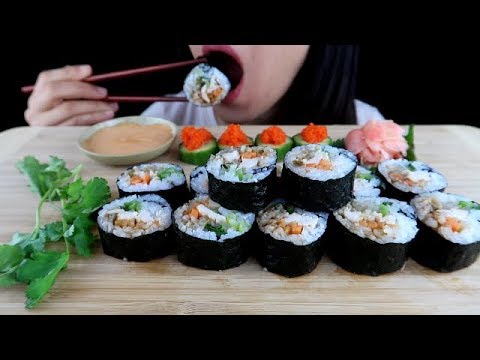 ASMR Thai Chicken Sushi Rolls *Big Bites Eating Sounds No Talking Mukbang