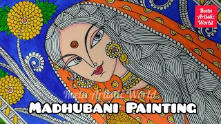 Easy Madhubani Painting/ Mithila Painting/ A beautiful lady in the garden @reetuartisticworld7746