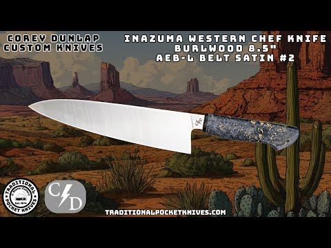 Corey Dunlap Custom Knives: Inazuma Western Chef Knife - Burlwood 8.5