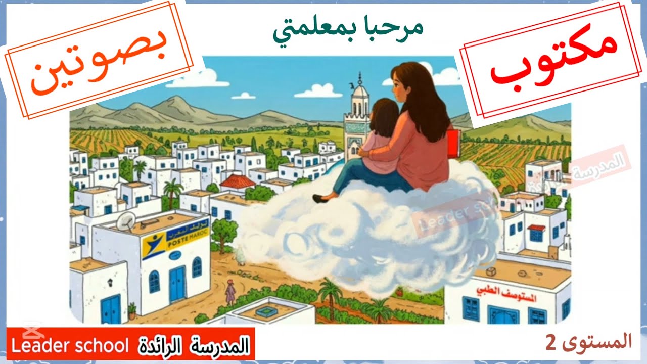 مرحبا معلمتي المستوى الثاني😱 مكتوب و مكرر😱 المدرسة الرائدة عناصر الحكاية، الأحداث الملخص العبر