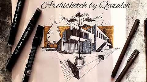 How to draw a building in two-point perspective, architecture sketch and marker rendering