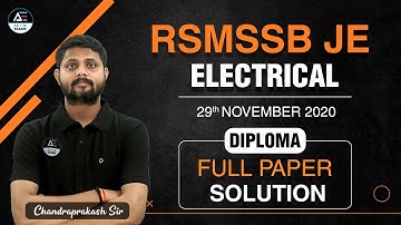 RSMSSB JE Electrical (Diploma) FULL PAPER SOLUTION 29 Nov 2020 🔥 TRICKS & TIPS BY CHANDRAPRAKASH SIR
