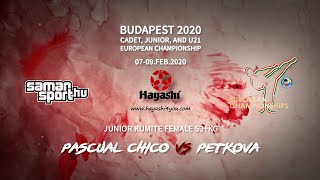 Karate WKF 2020 Budapest - Petkova Sanya vs Pascual Chico Marta - Junior Kumite Female 59+kg Final