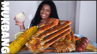 SPICY GIANT CRAB LEGS + SEAFOOD BOIL MUKBANG | STORY TIME